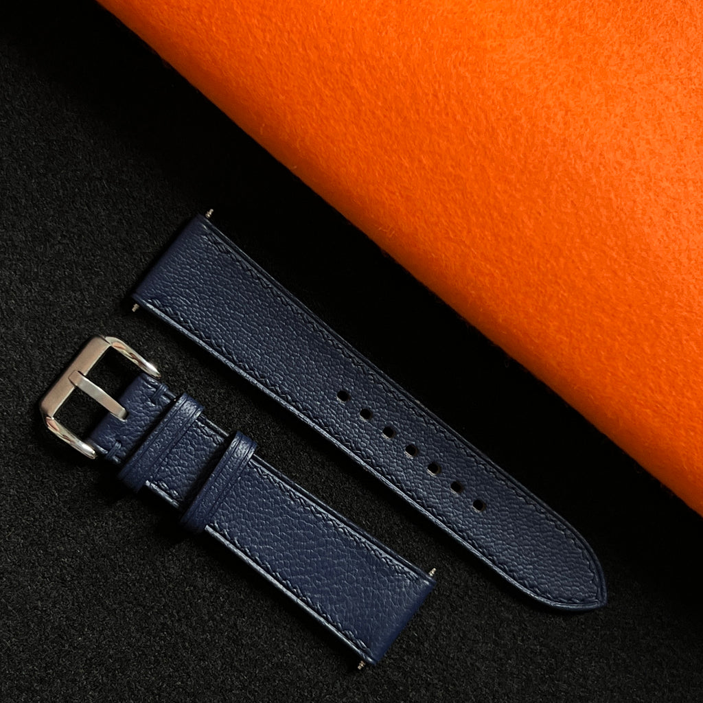 Navy Alran Leather Watch Strap, Elegant Handmade Full-Grain Wristband
