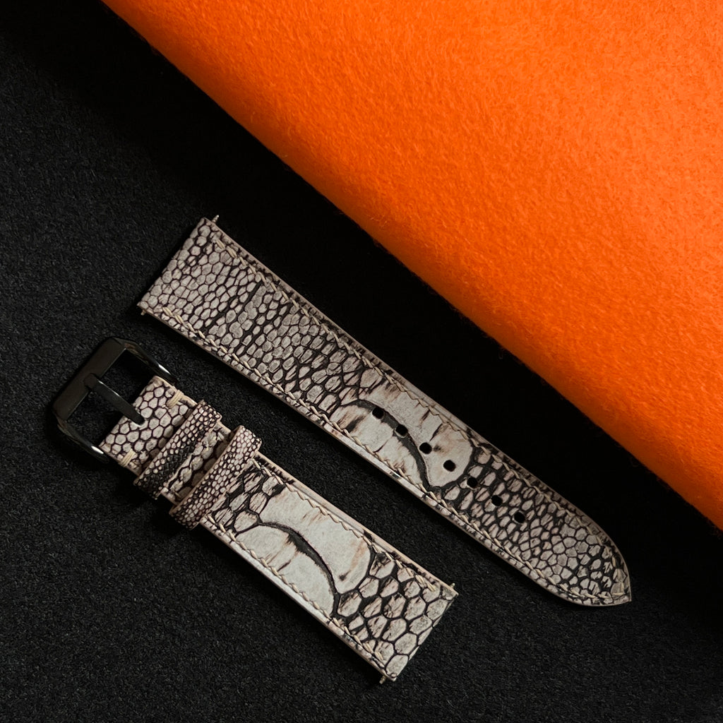 White Grey Ostrich Leg Watch Straps, Premium Genuine Leather Custom