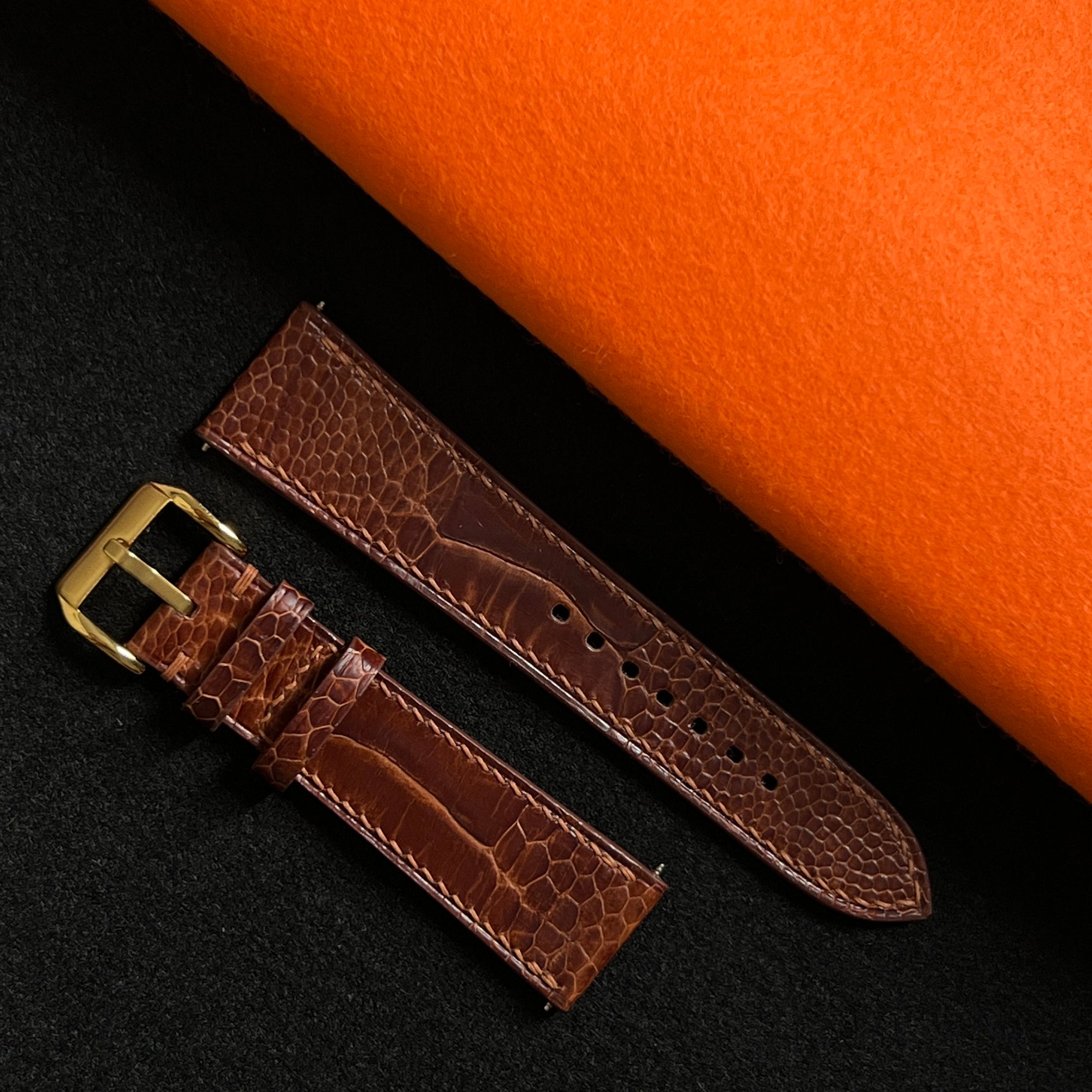 Brown Ostrich Leg Leather Watch Straps, Luxury Handmade Artisan Band