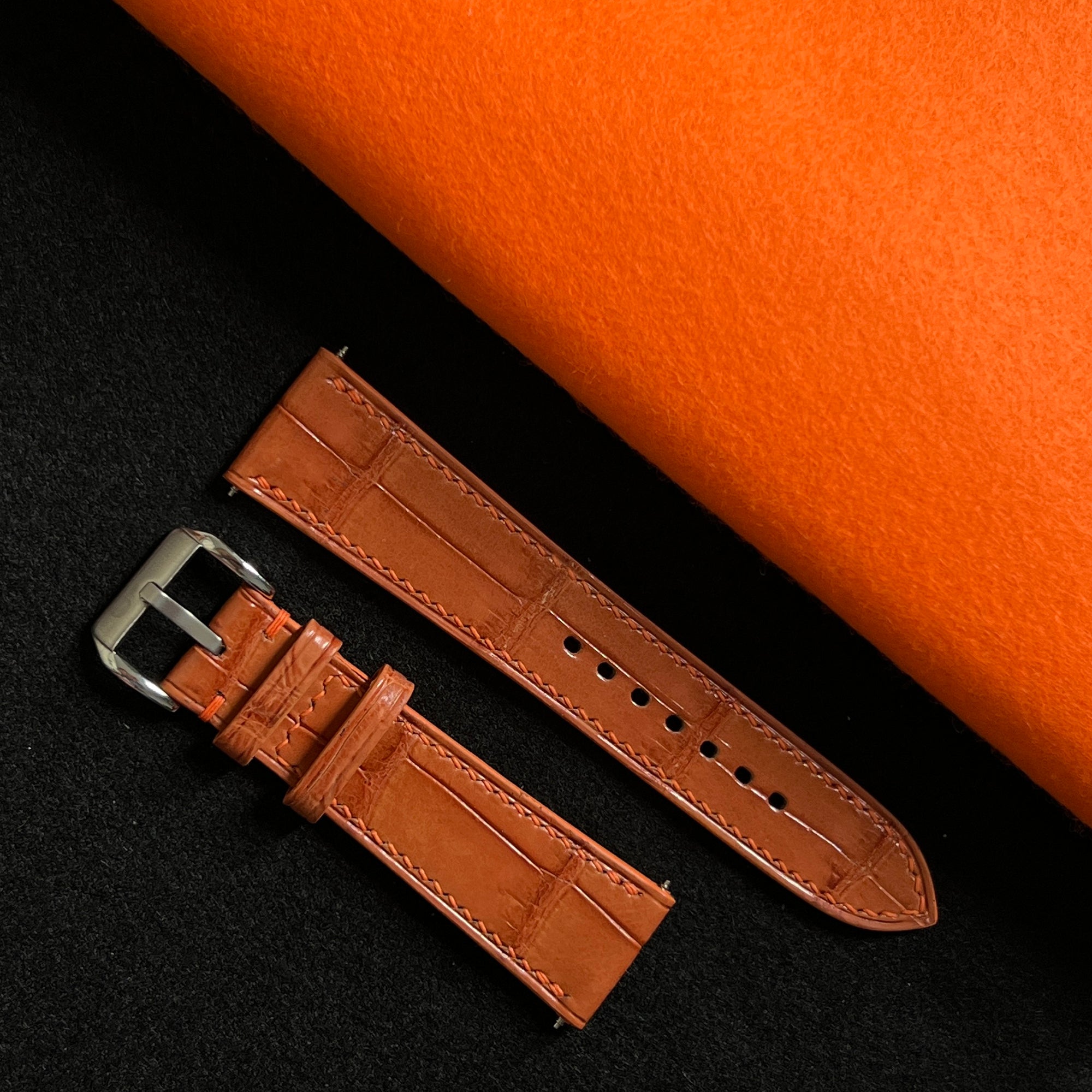 Brown Alligator Leather Watch Strap, Handcrafted Luxury Exotic Skin