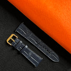 Dark Navy Alligator Round Scale Leather Watch Strap, Premium Handmade Band