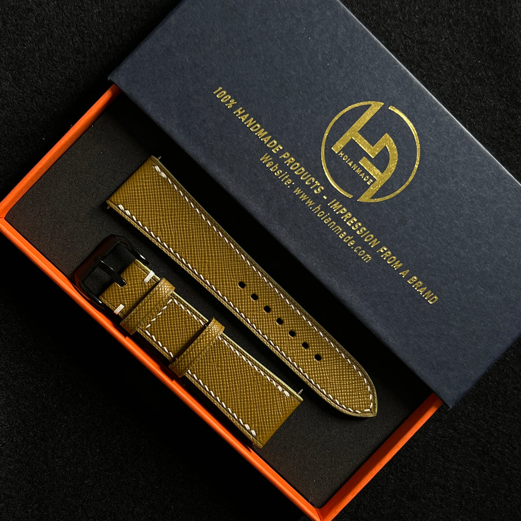 Premium Olive Green Saffiano Leather Watch Band, Handcrafted