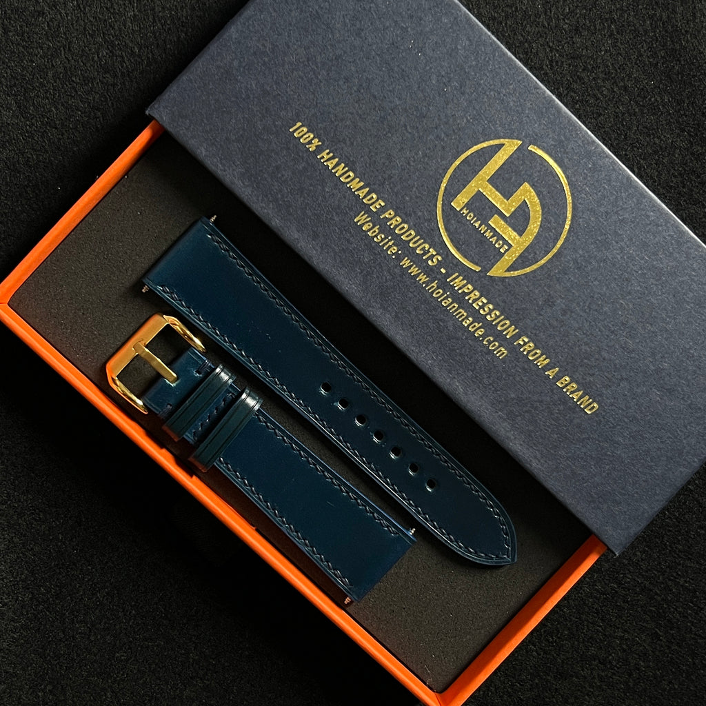 Navy Shell Cordovan Watch Straps, Handcrafted Premium Horse Leather Band