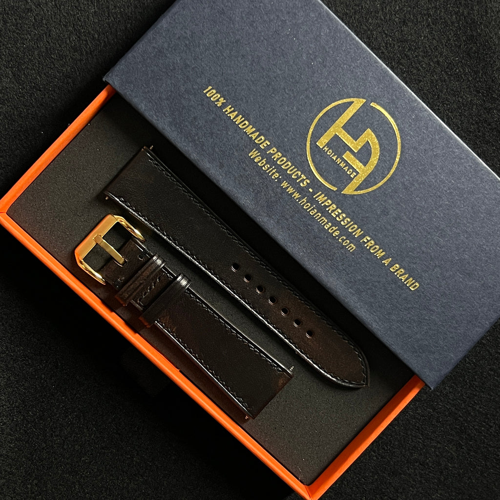 Crow Vachetta Leather Watch Strap, Artisan Handmade Premium Italian Leather