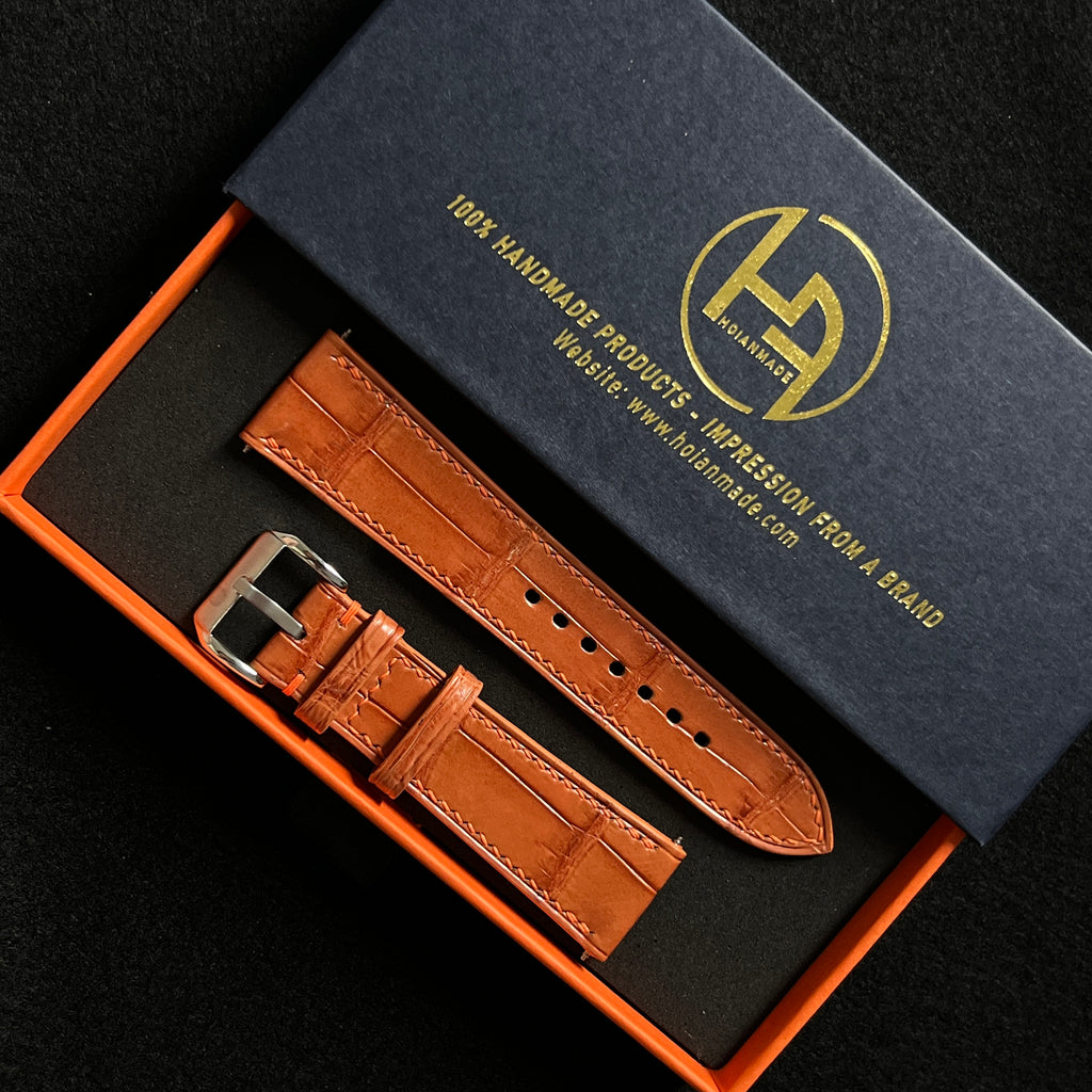 Brown Alligator Leather Watch Strap, Handcrafted Luxury Exotic Skin
