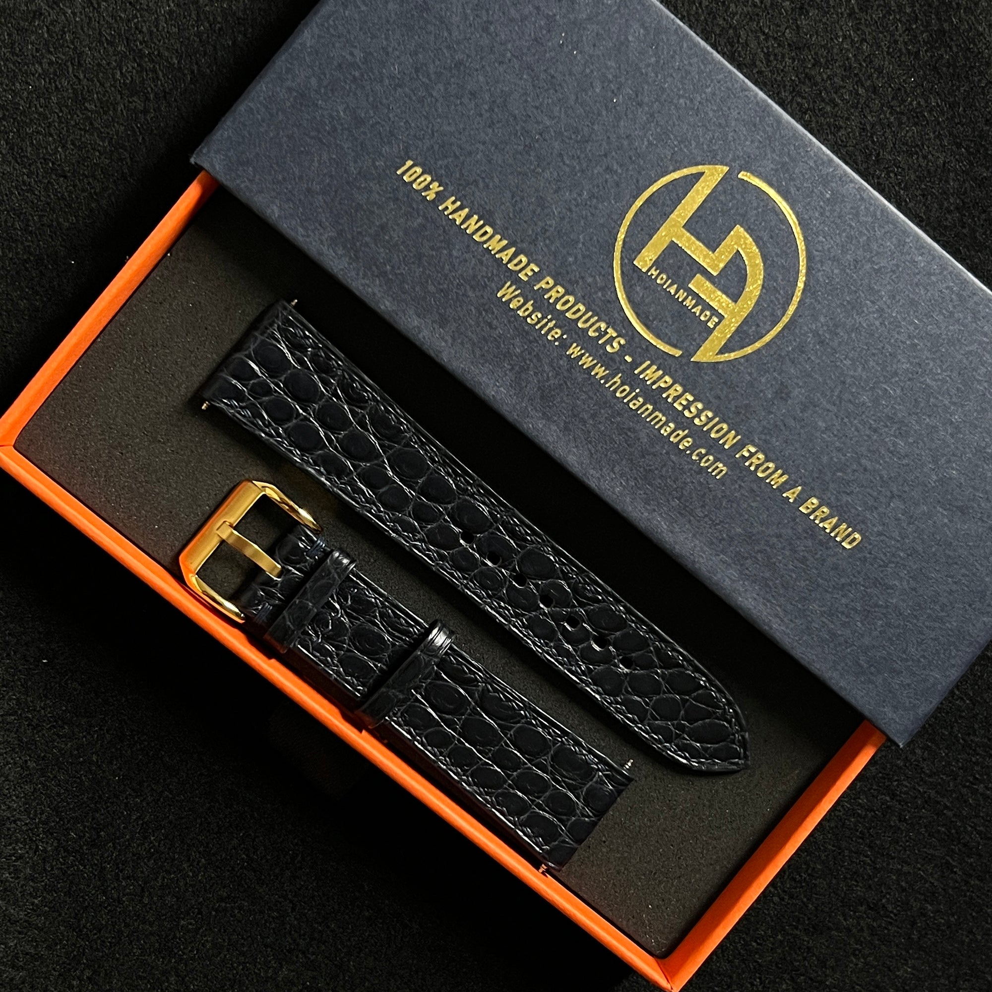 Black Himalaya Alligator Watch Strap, Handmade Luxury Leather Band