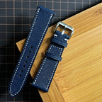 Navy Blue Saffiano Leather Watch Strap, Artisan Handmade