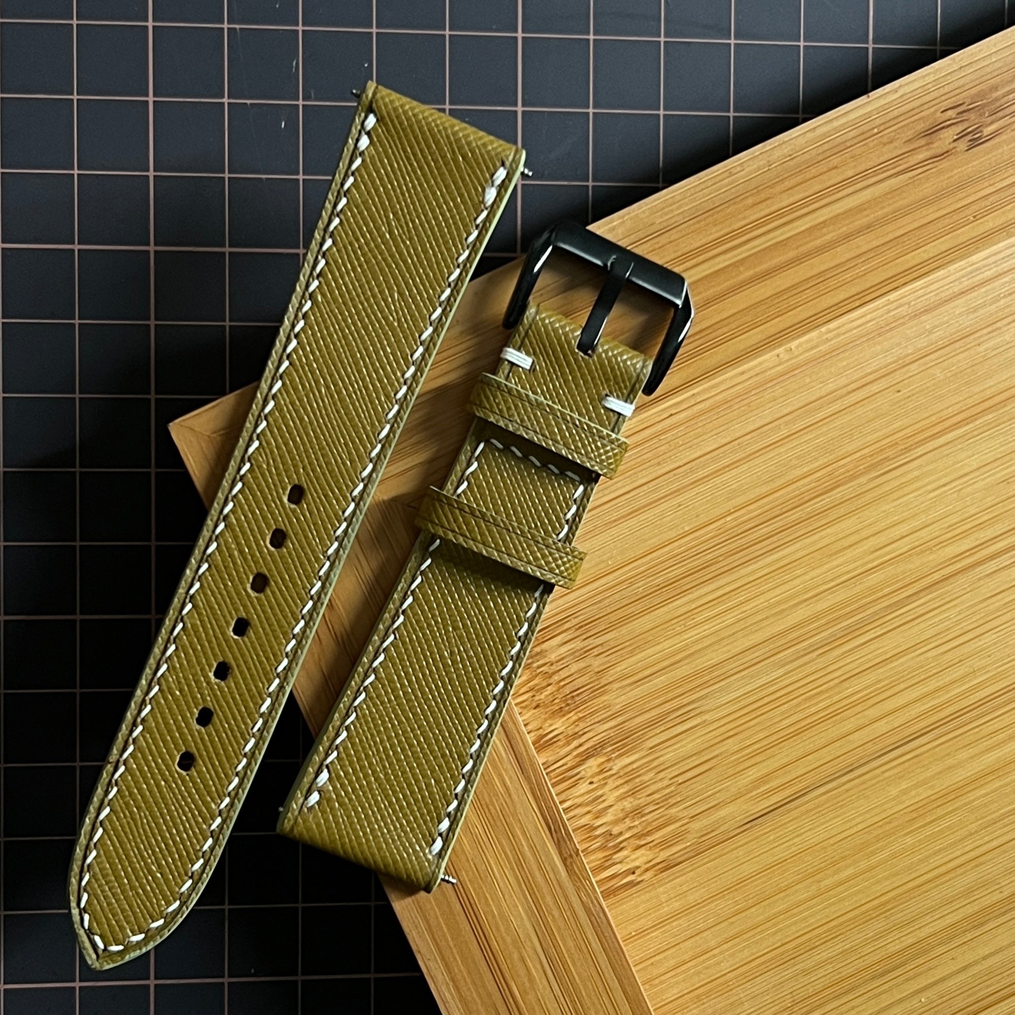 Premium Olive Green Saffiano Leather Watch Band, Handcrafted