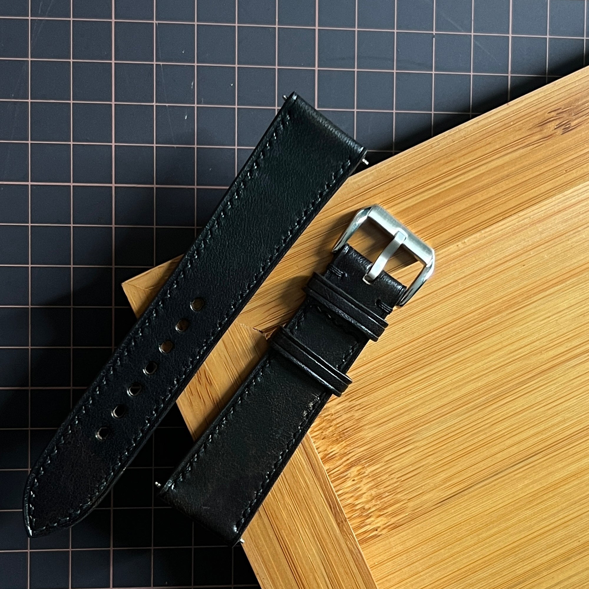 Black Vachetta Leather Watch Band, Hand-Stitched Luxury Genuine Leather