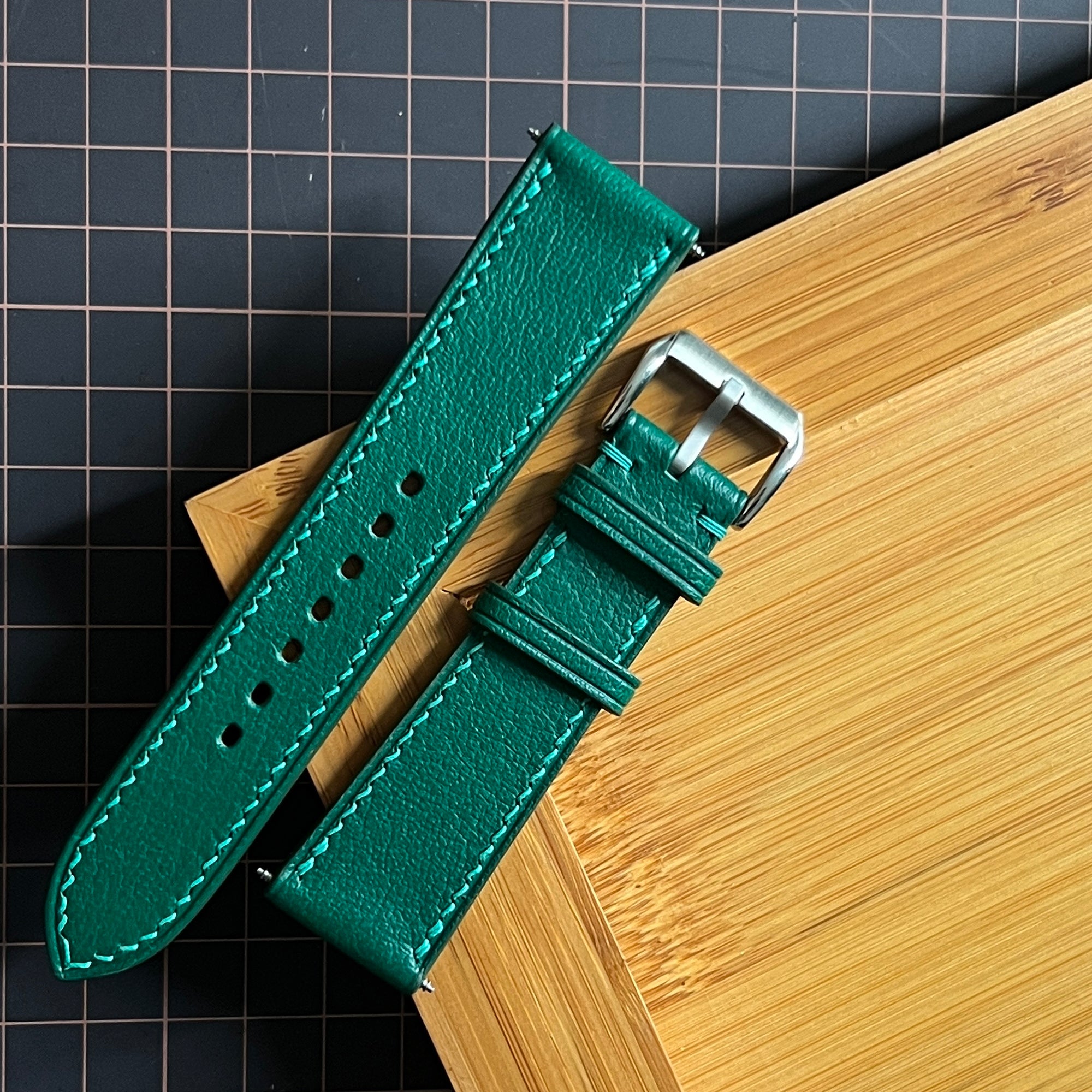 Green Alran Goat Leather Watch Strap, Hand-Stitched Premium Accessory