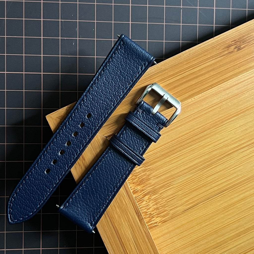 Navy Alran Leather Watch Strap, Elegant Handmade Full-Grain Wristband