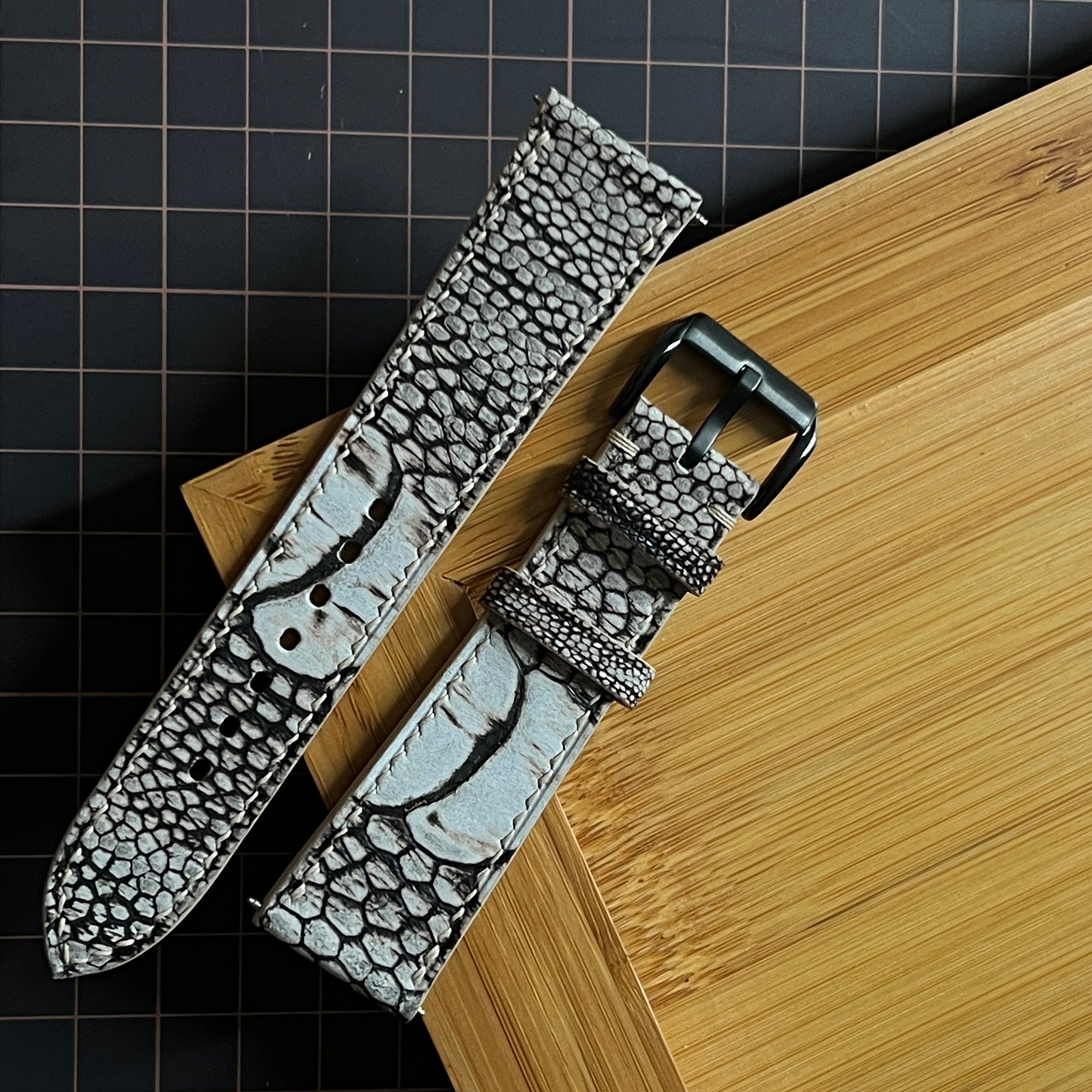 White Grey Ostrich Leg Watch Straps, Premium Genuine Leather Custom