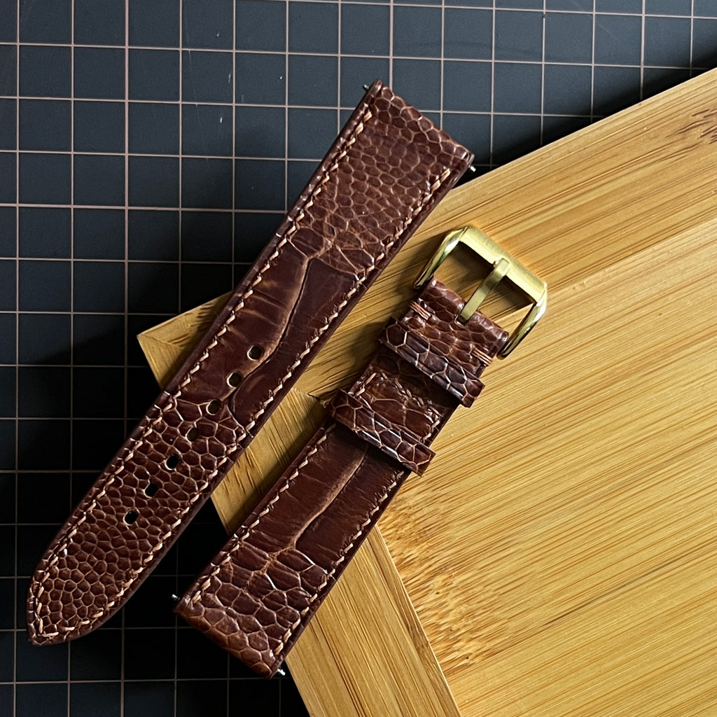 Brown Ostrich Leg Leather Watch Straps, Luxury Handmade Artisan Band