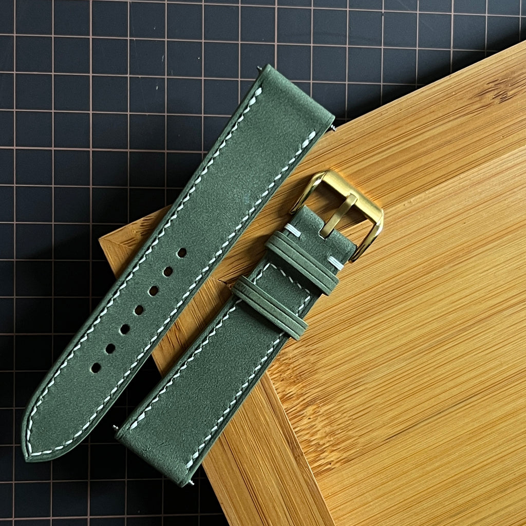 Palace Green Nubuck Leather Watch Strap, Handcrafted Premium Suede Band