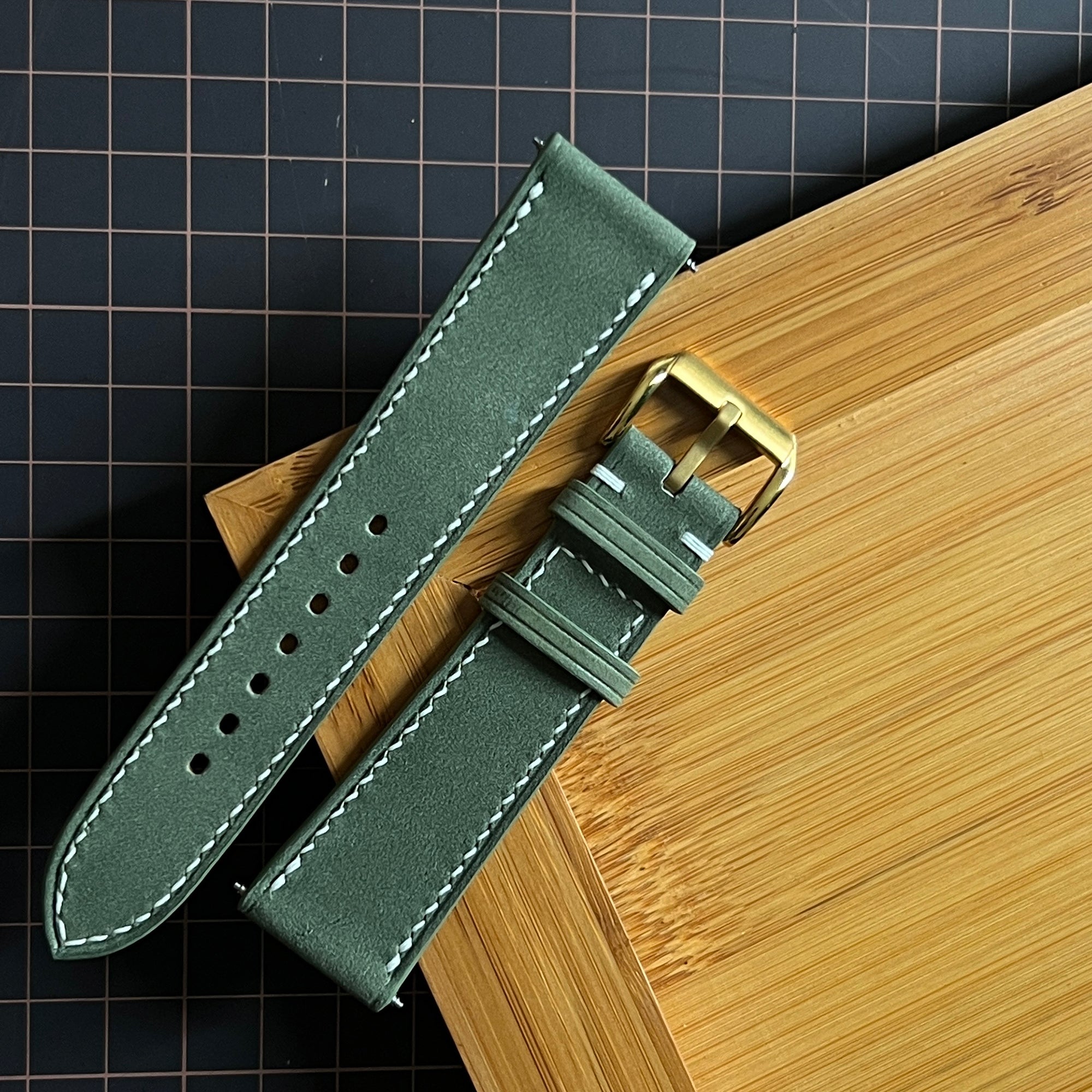 Palace Green Nubuck Leather Watch Strap, Handcrafted Premium Suede Band