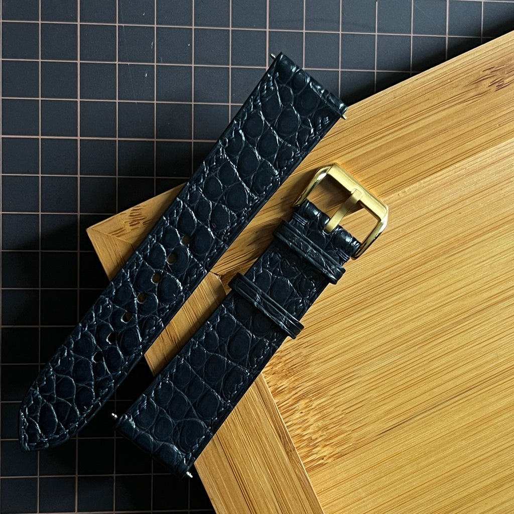 Black Himalaya Alligator Watch Strap, Handmade Luxury Leather Band