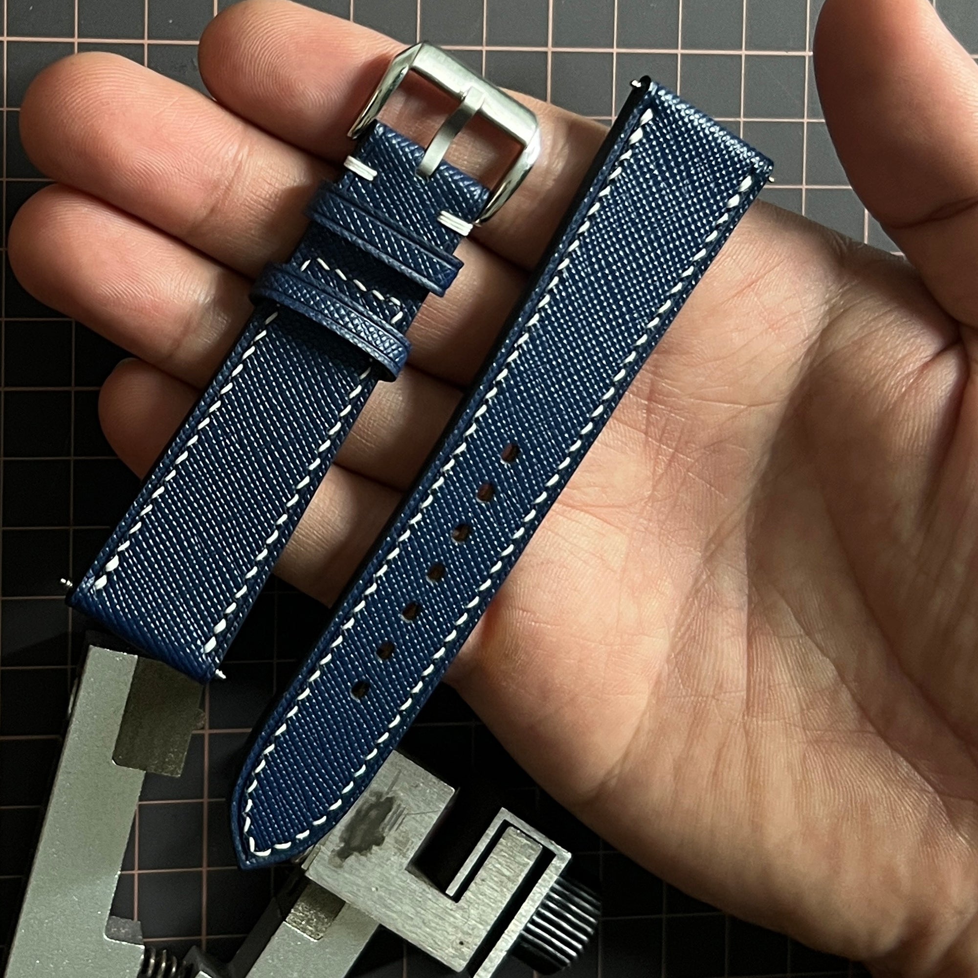Navy Blue Saffiano Leather Watch Strap, Artisan Handmade
