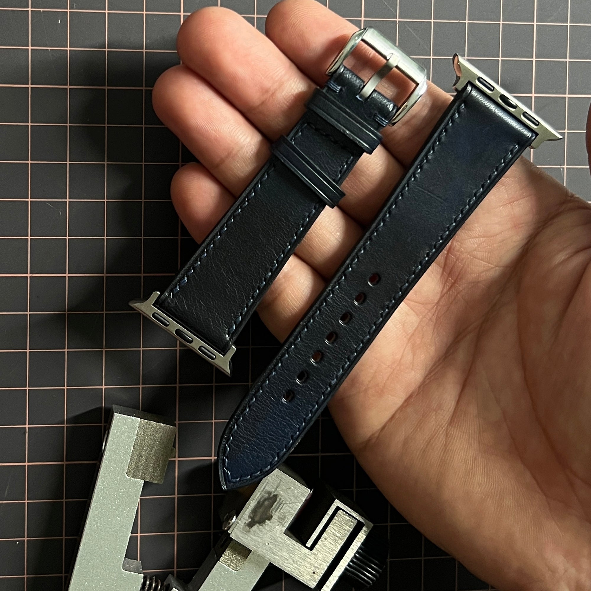 Dark Navy Vachetta Leather Watch Strap, Soft Full-Grain Italian Craftsmanship