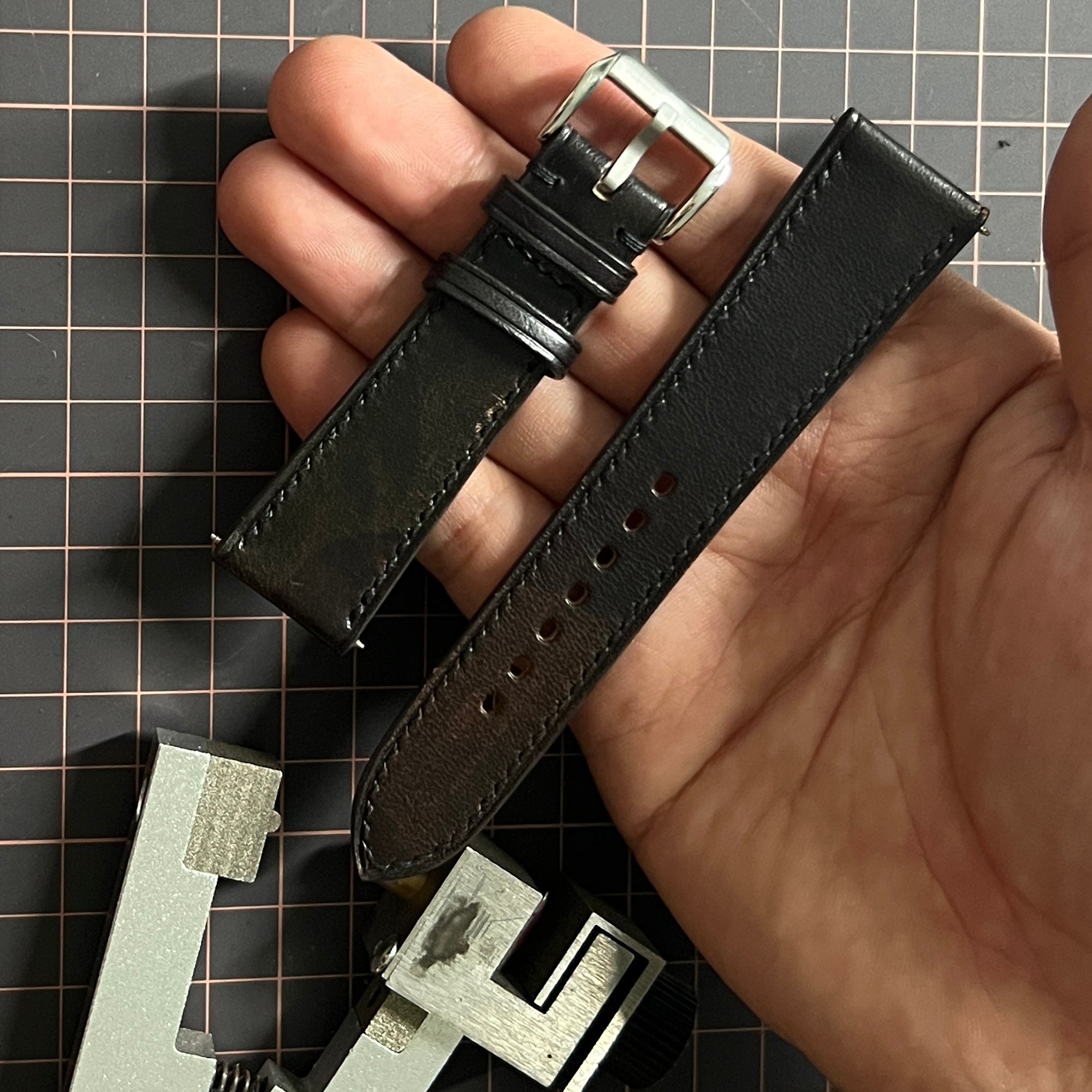 Black Vachetta Leather Watch Band, Hand-Stitched Luxury Genuine Leather