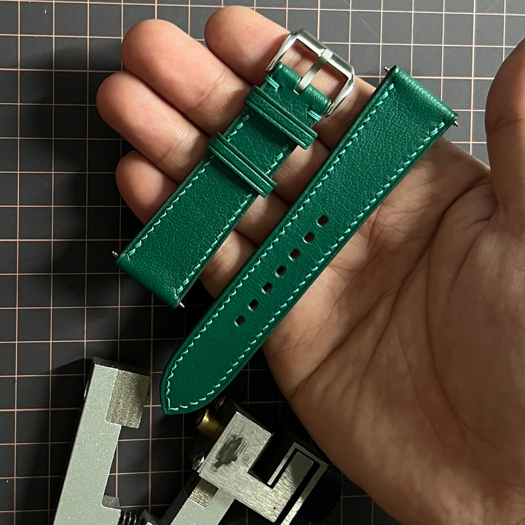 Green Alran Goat Leather Watch Strap, Hand-Stitched Premium Accessory