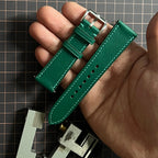 Green Alran Goat Leather Watch Strap, Hand-Stitched Premium Accessory