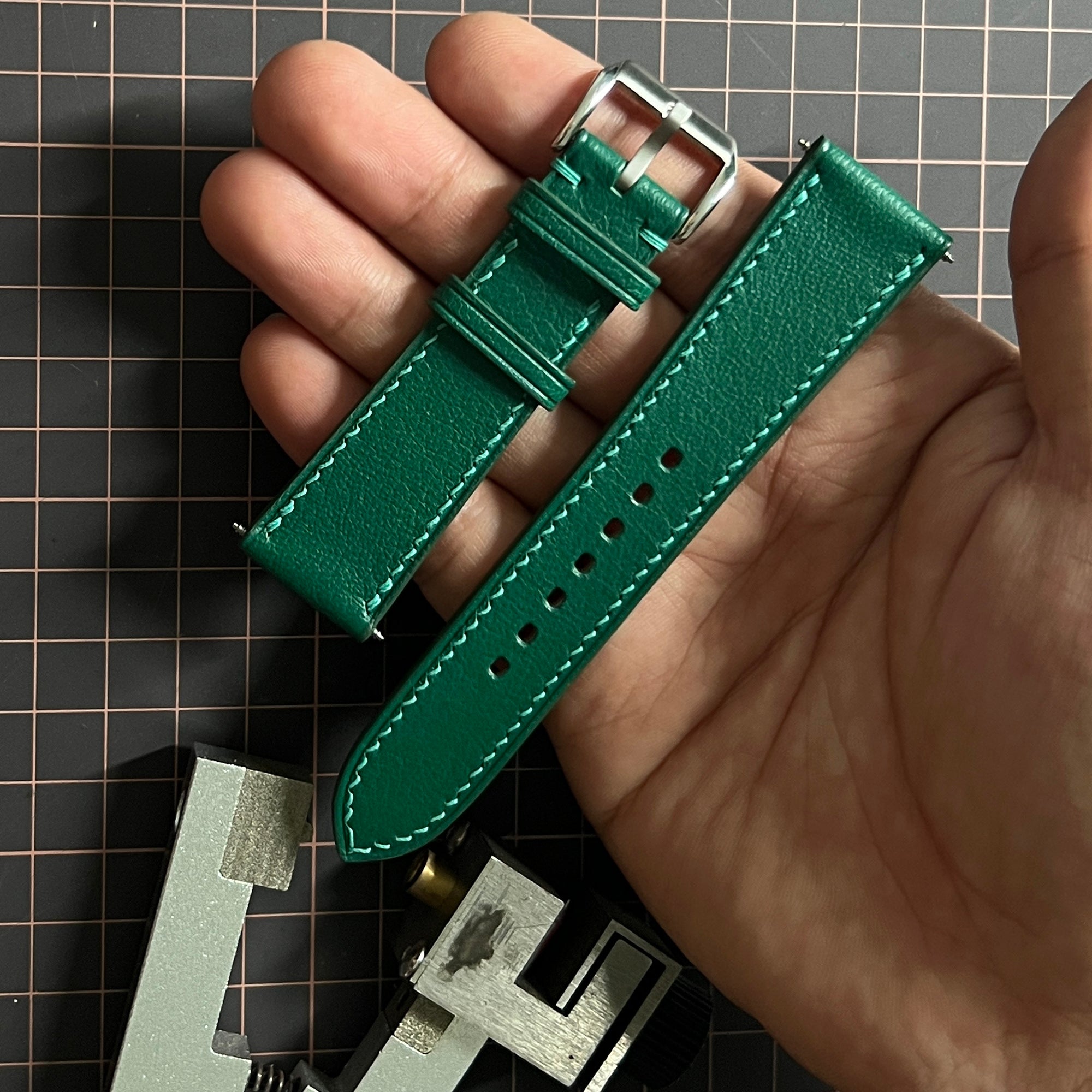 Green Alran Goat Leather Watch Strap, Hand-Stitched Premium Accessory