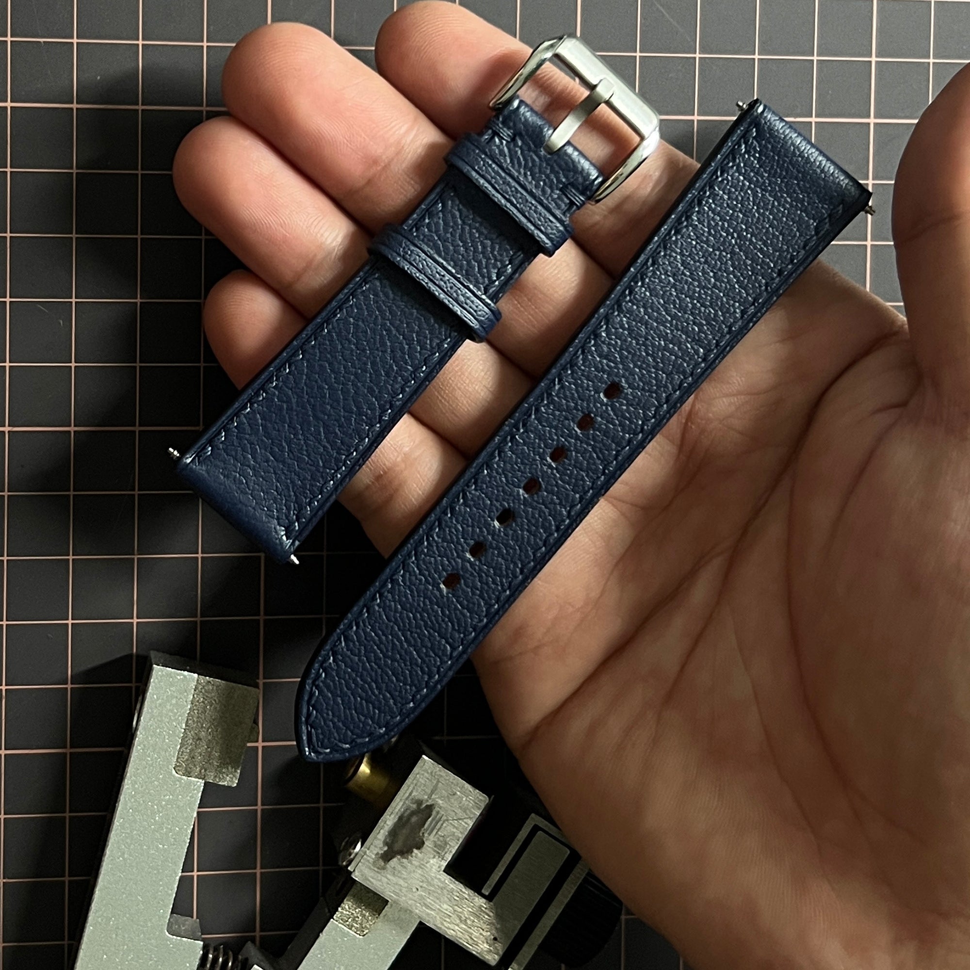 Navy Alran Leather Watch Strap, Elegant Handmade Full-Grain Wristband