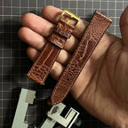 Brown Ostrich Leg Leather Watch Straps, Luxury Handmade Artisan Band