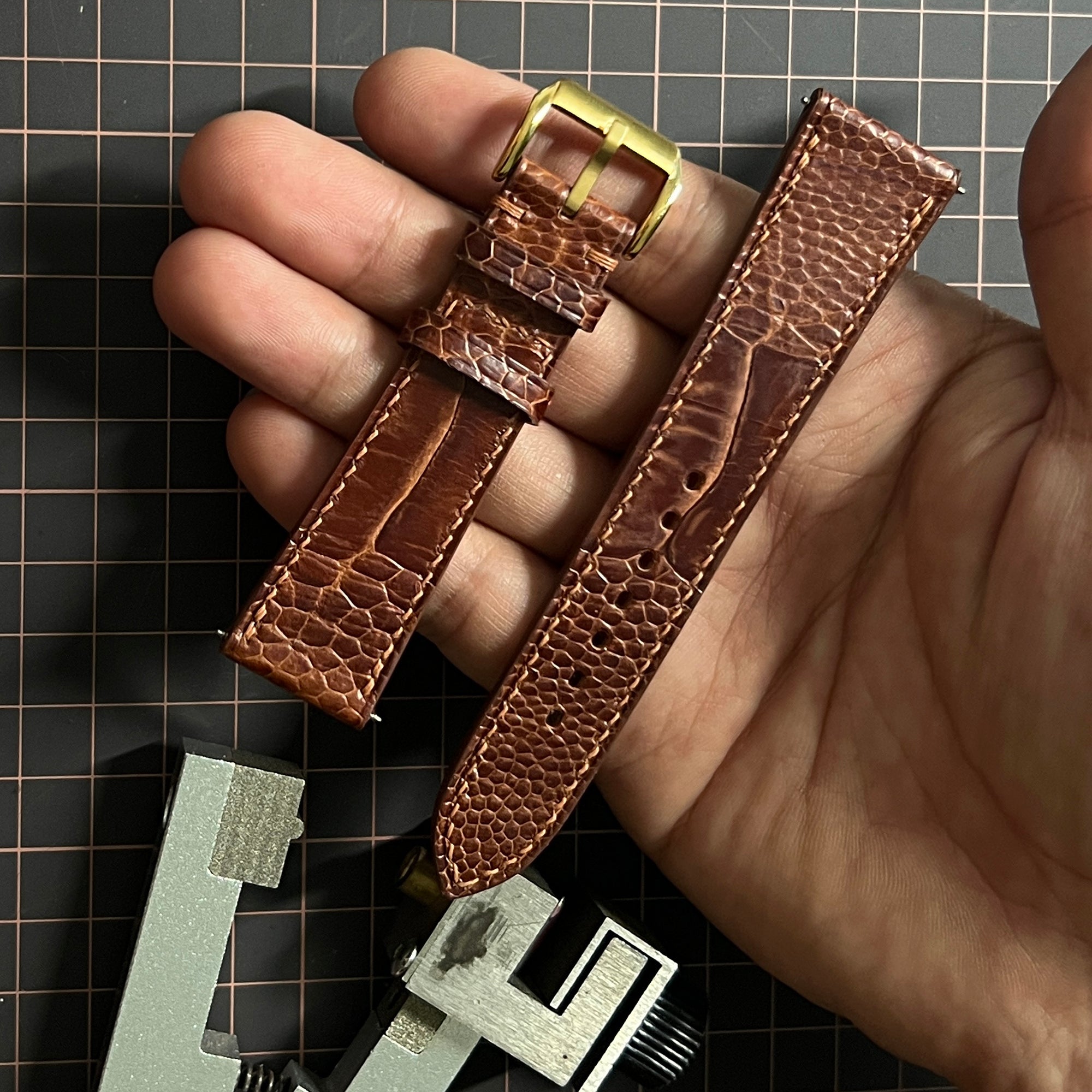 Brown Ostrich Leg Leather Watch Straps, Luxury Handmade Artisan Band