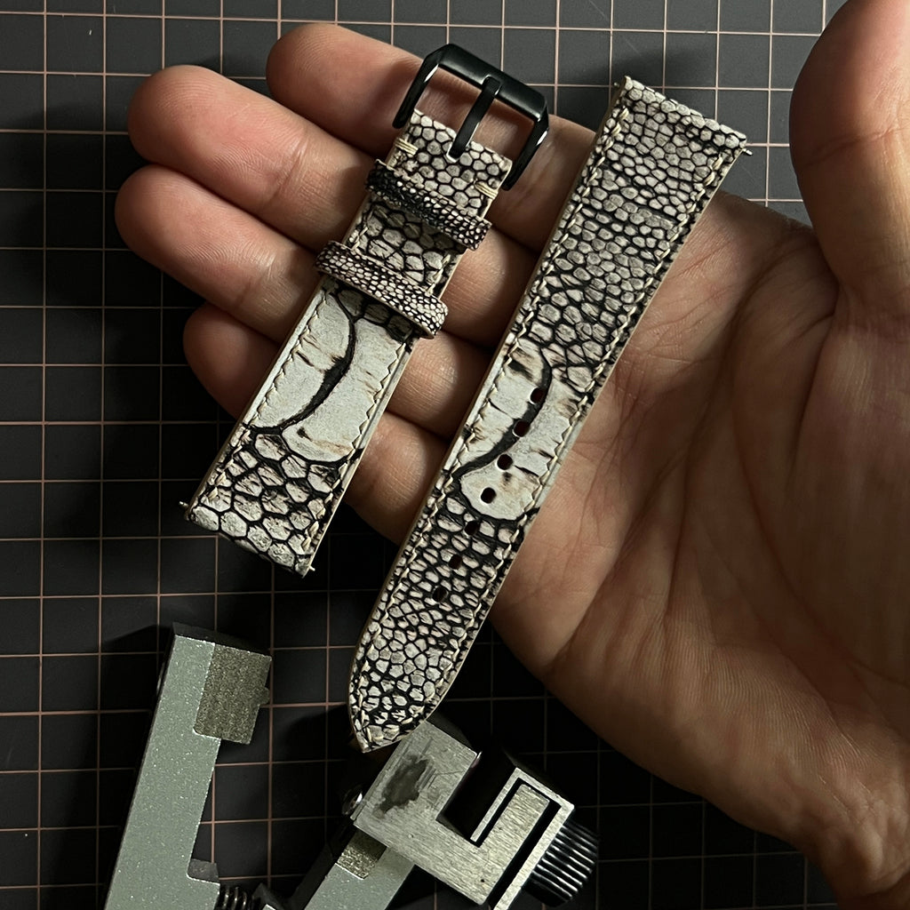 White Grey Ostrich Leg Watch Straps, Premium Genuine Leather Custom