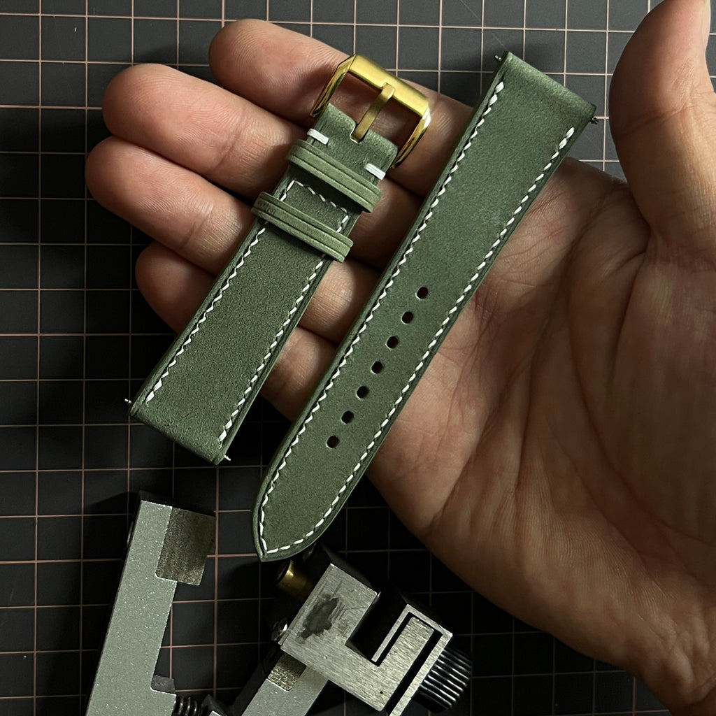 Palace Green Nubuck Leather Watch Strap, Handcrafted Premium Suede Band