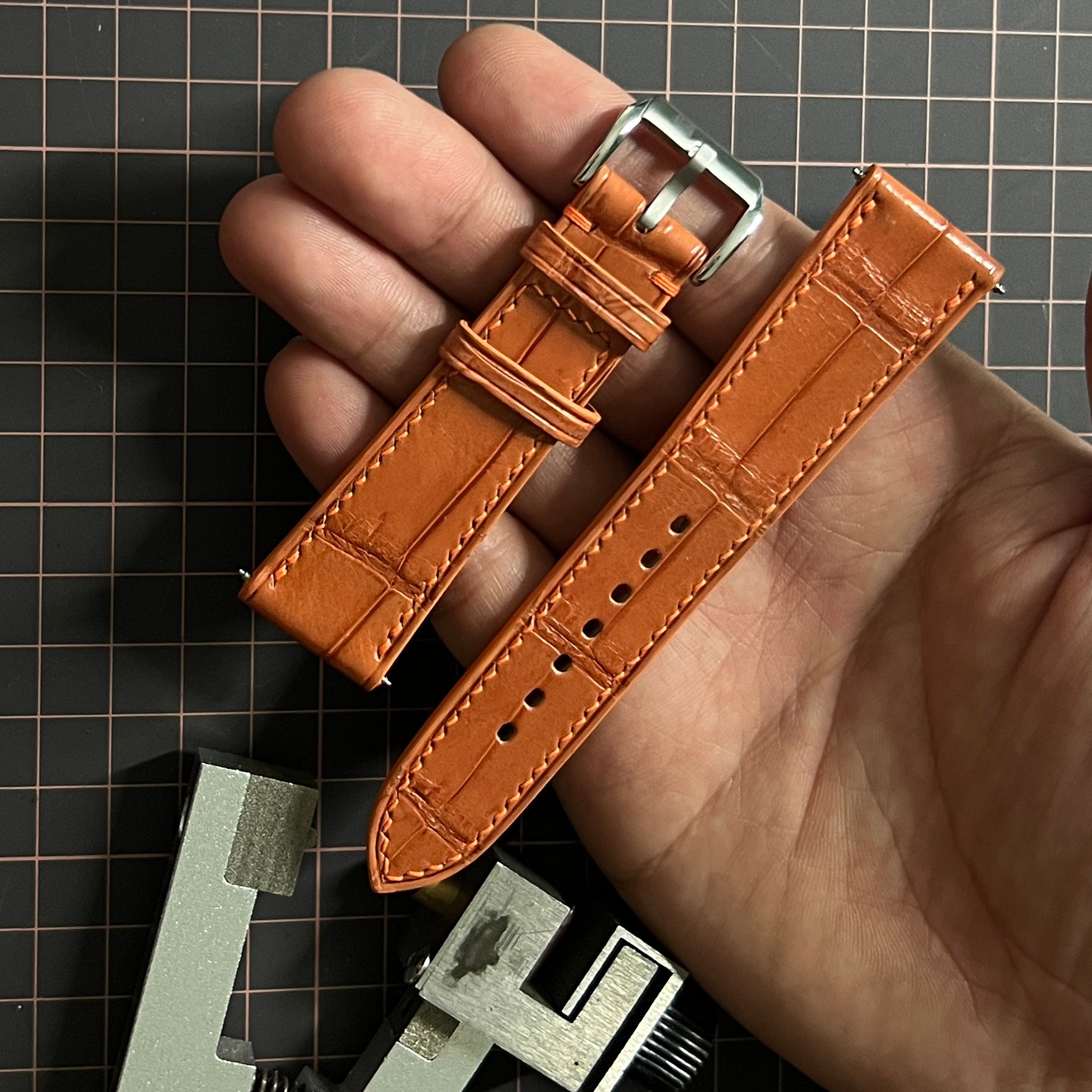 Brown Alligator Leather Watch Strap, Handcrafted Luxury Exotic Skin