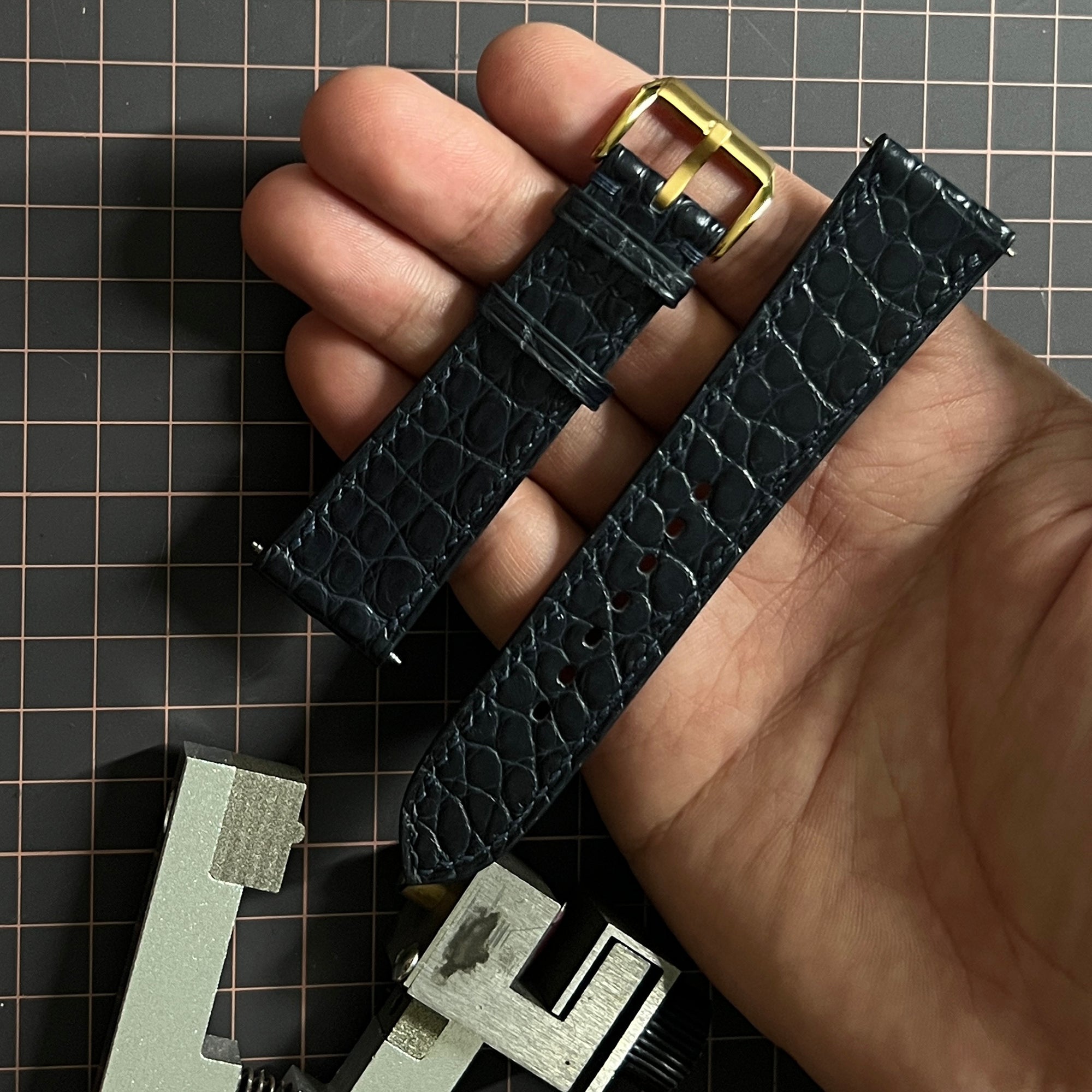 Black Himalaya Alligator Watch Strap, Handmade Luxury Leather Band